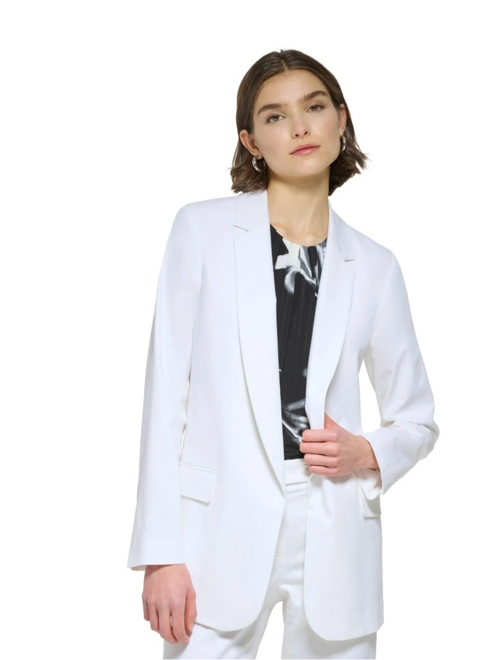 Calvin Klein White Oversized Blazer with Classic Lapel and Structured Fabric